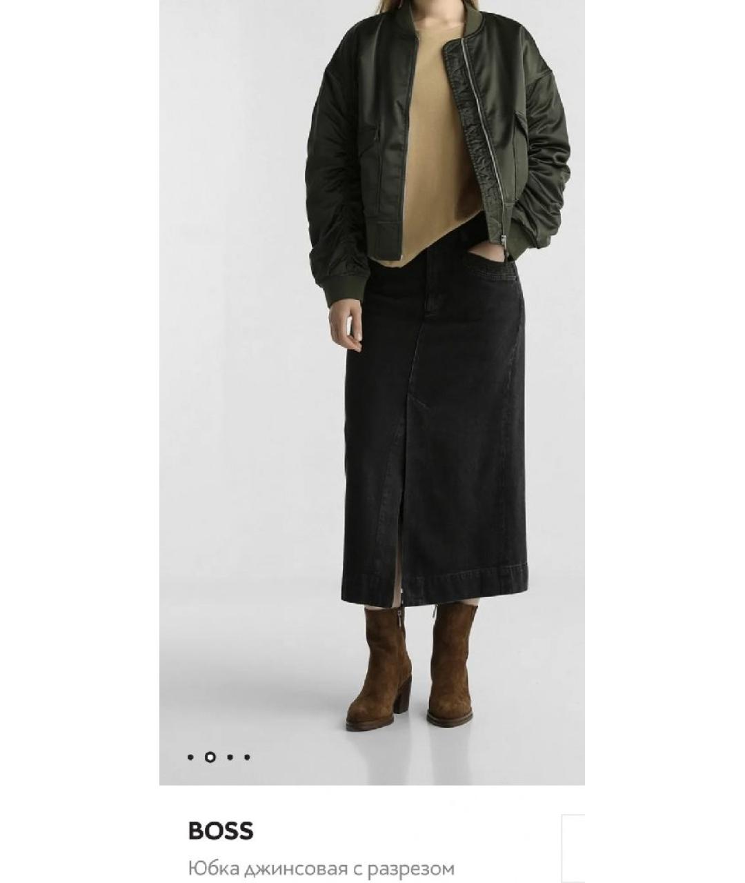 HUGO BOSS Черная хлопковая юбка миди, фото 3
