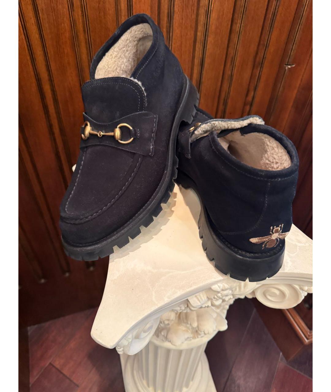 GUCCI Темно-синие замшевые низкие ботинки, фото 5