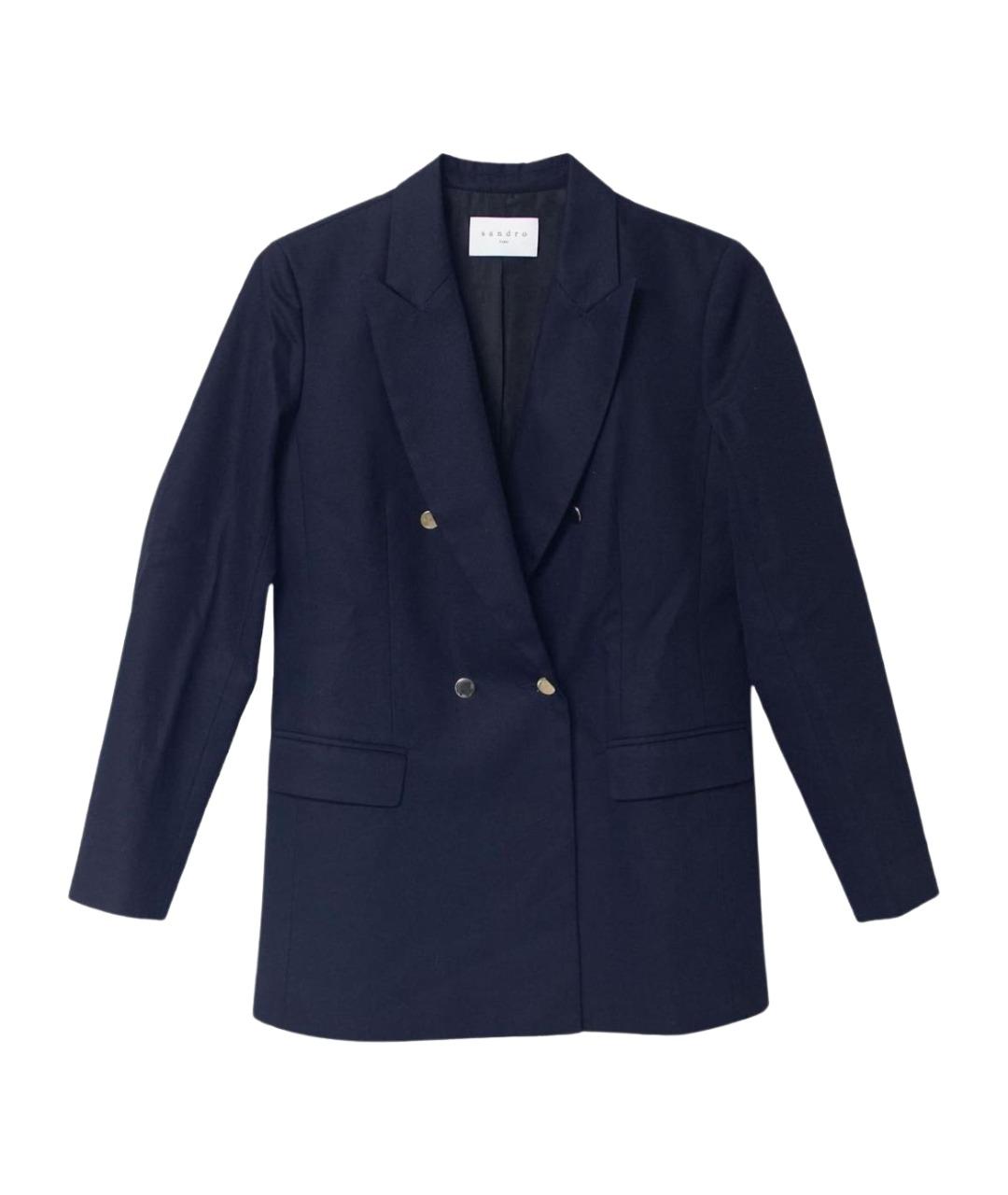 SANDRO Темно-синий хлопковый жакет/пиджак, фото 1