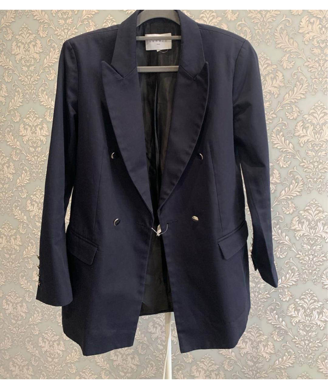 SANDRO Темно-синий хлопковый жакет/пиджак, фото 2