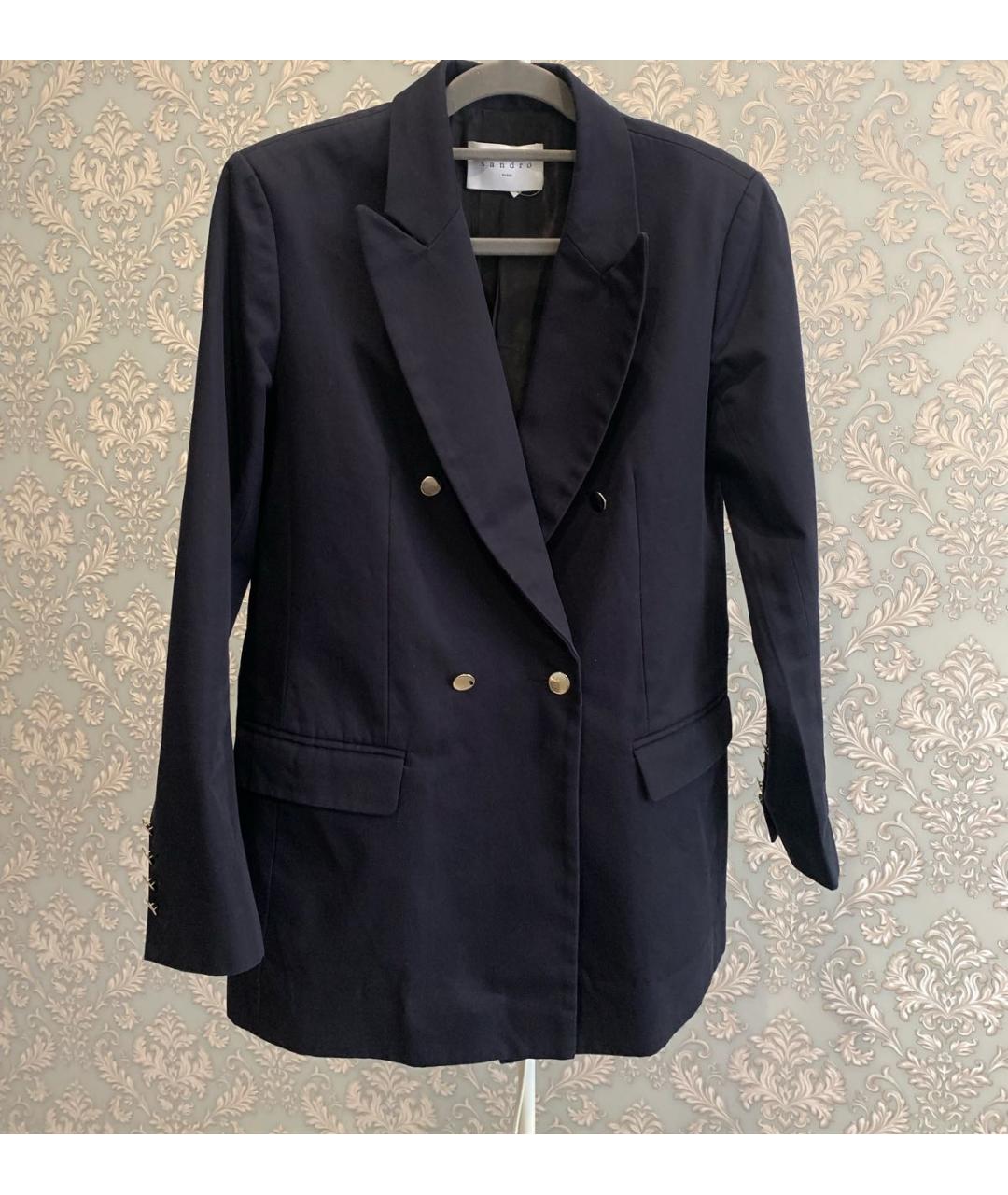 SANDRO Темно-синий хлопковый жакет/пиджак, фото 7
