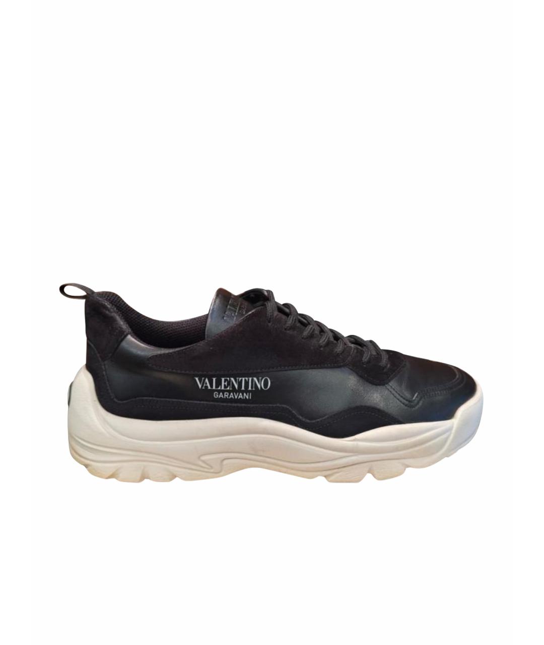 VALENTINO Черные кожаные низкие кроссовки / кеды, фото 1