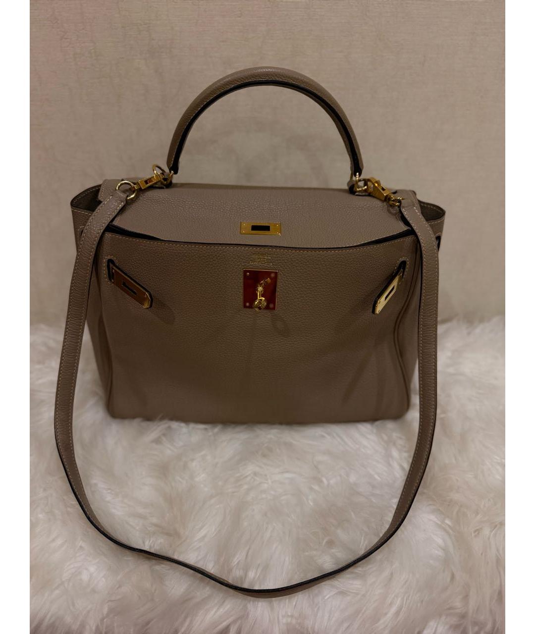 HERMES Бежевая кожаная сумка тоут, фото 9