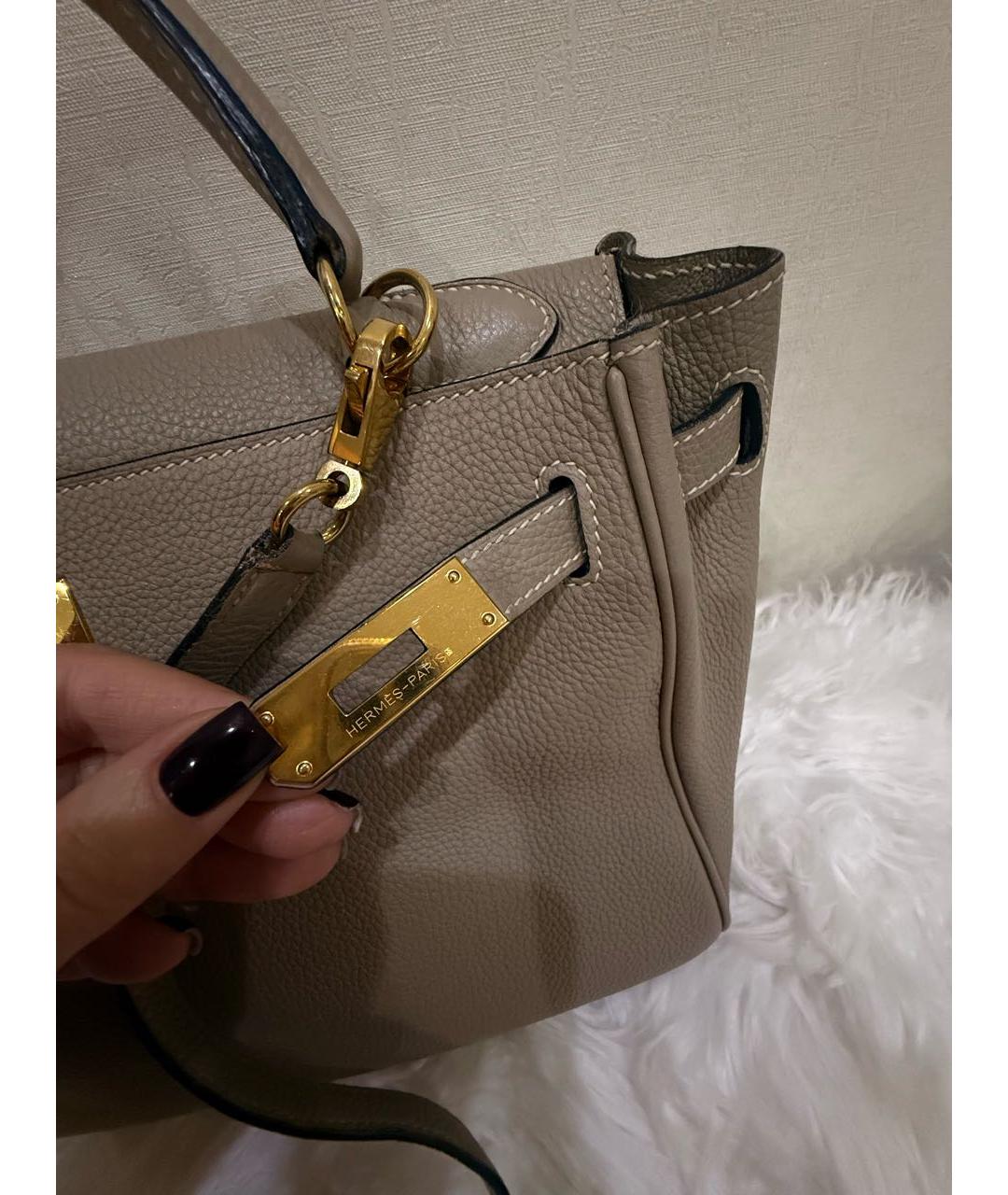 HERMES Бежевая кожаная сумка тоут, фото 6