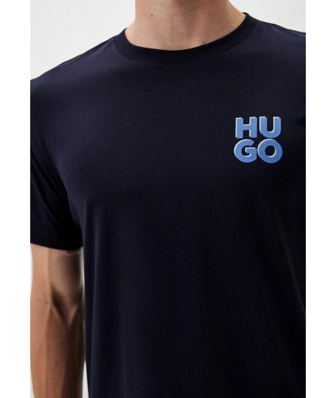 HUGO Темно-синяя хлопковая футболка, фото 2