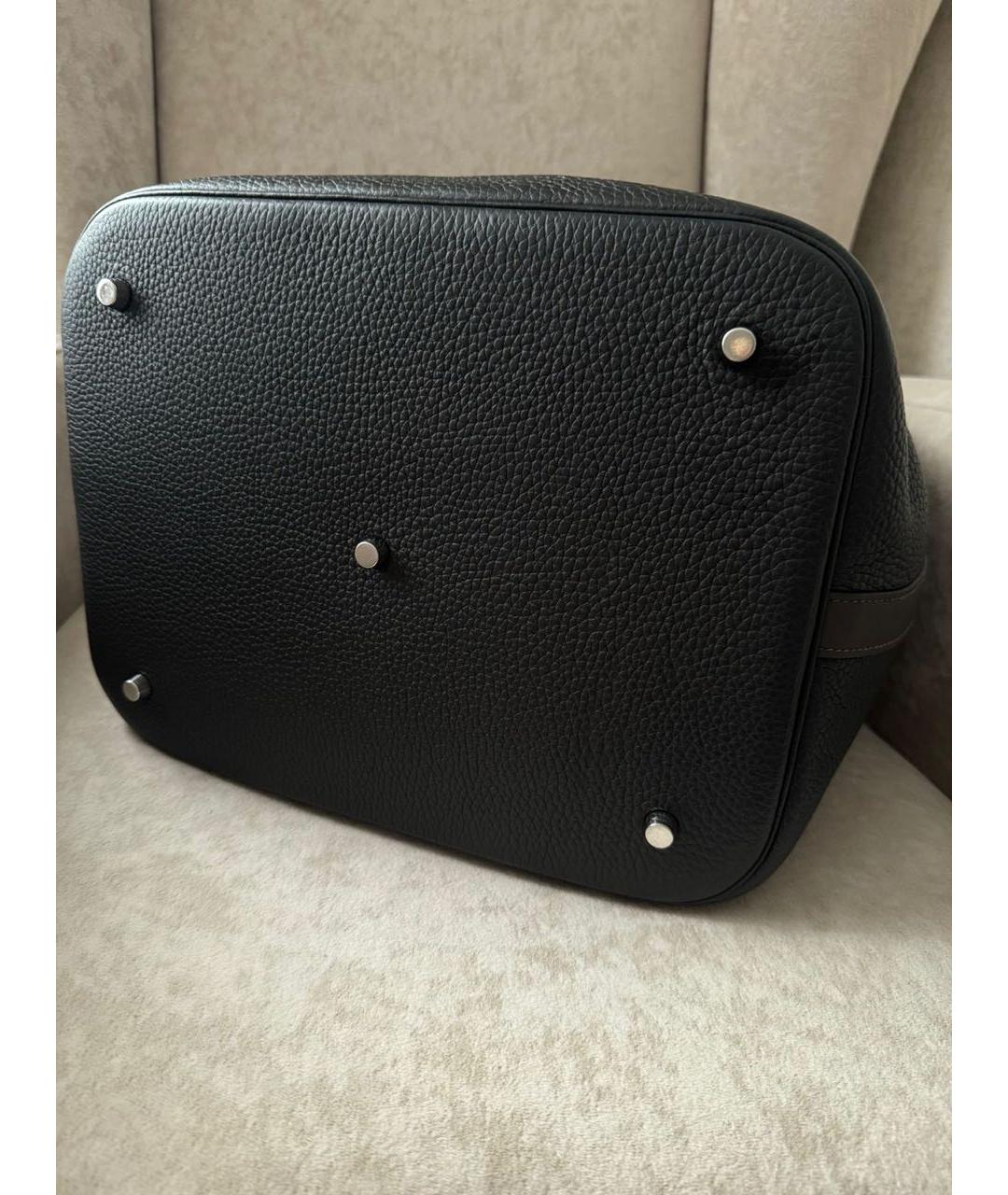 HERMES Черная кожаная сумка с короткими ручками, фото 6