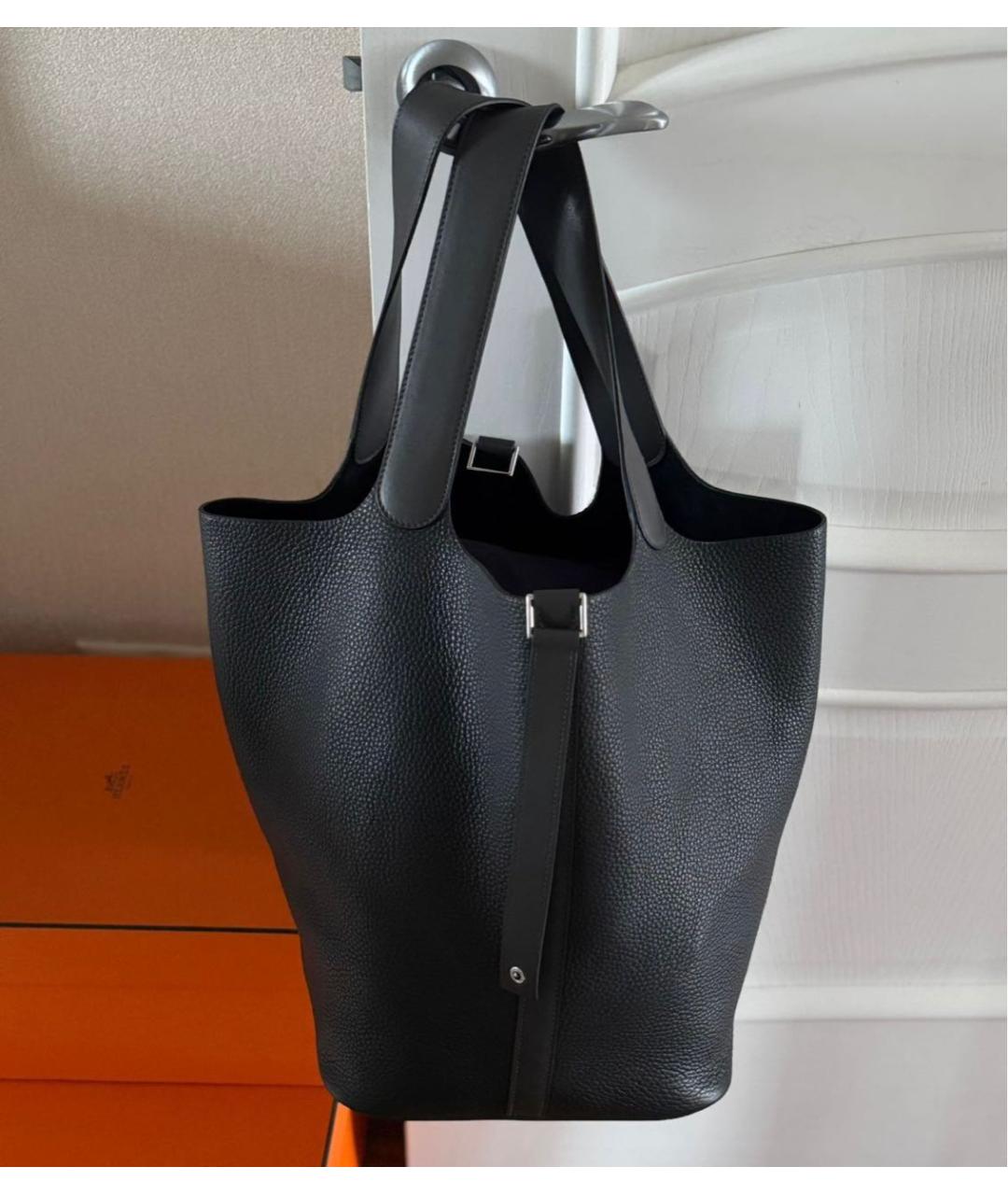 HERMES Черная кожаная сумка с короткими ручками, фото 9