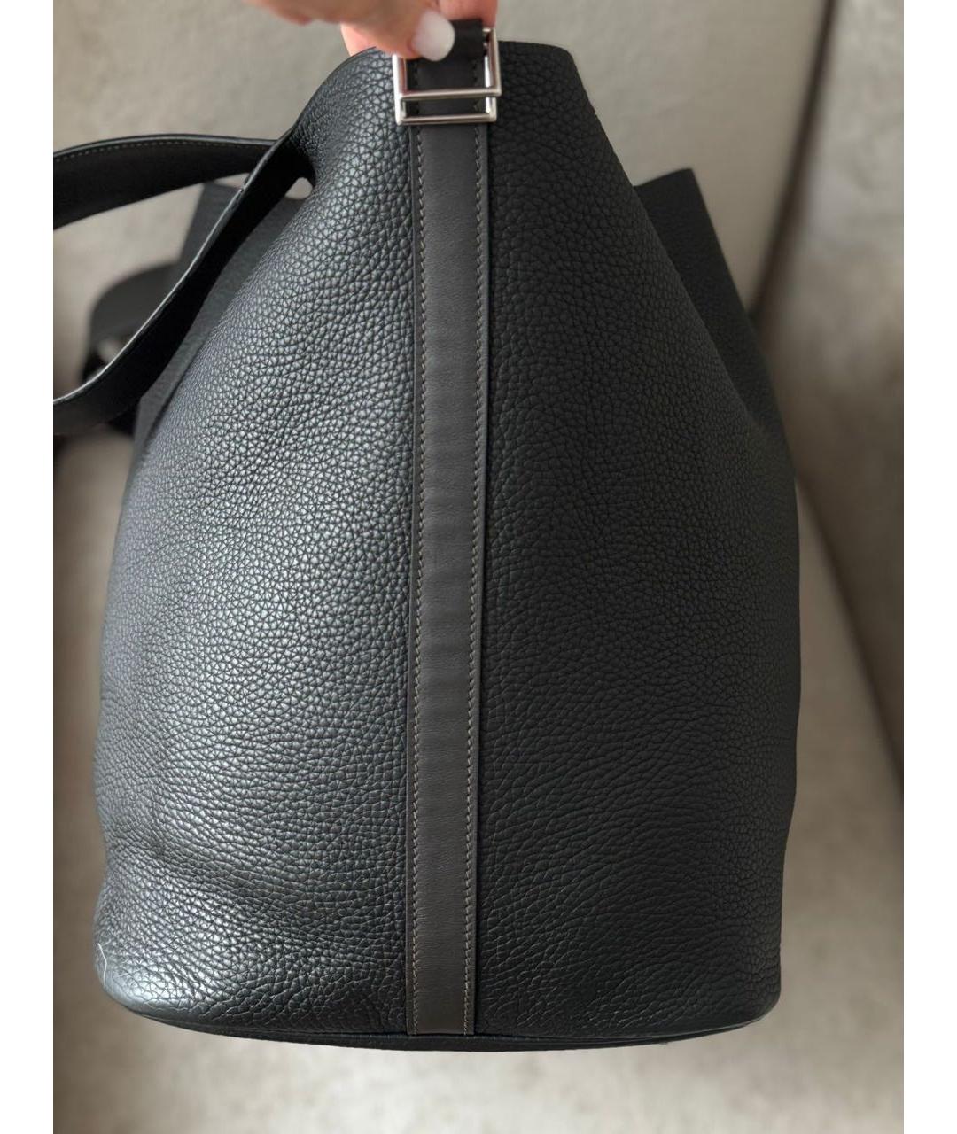 HERMES Черная кожаная сумка с короткими ручками, фото 3