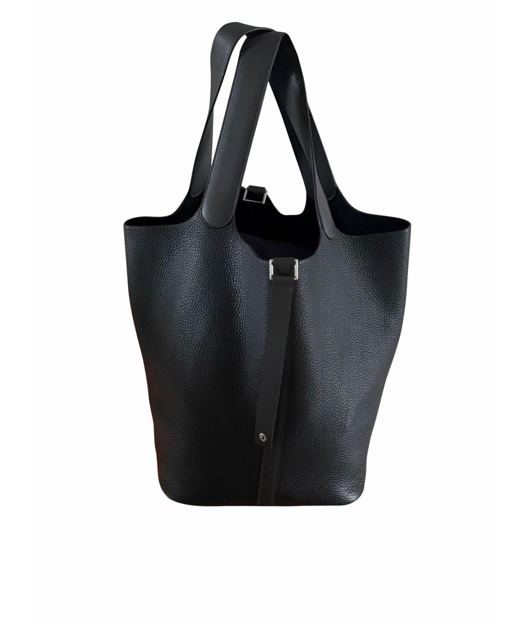 HERMES Черная кожаная сумка с короткими ручками, фото 1