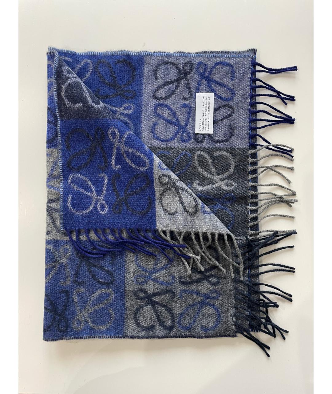 LOEWE Синий шерстяной шарф, фото 8