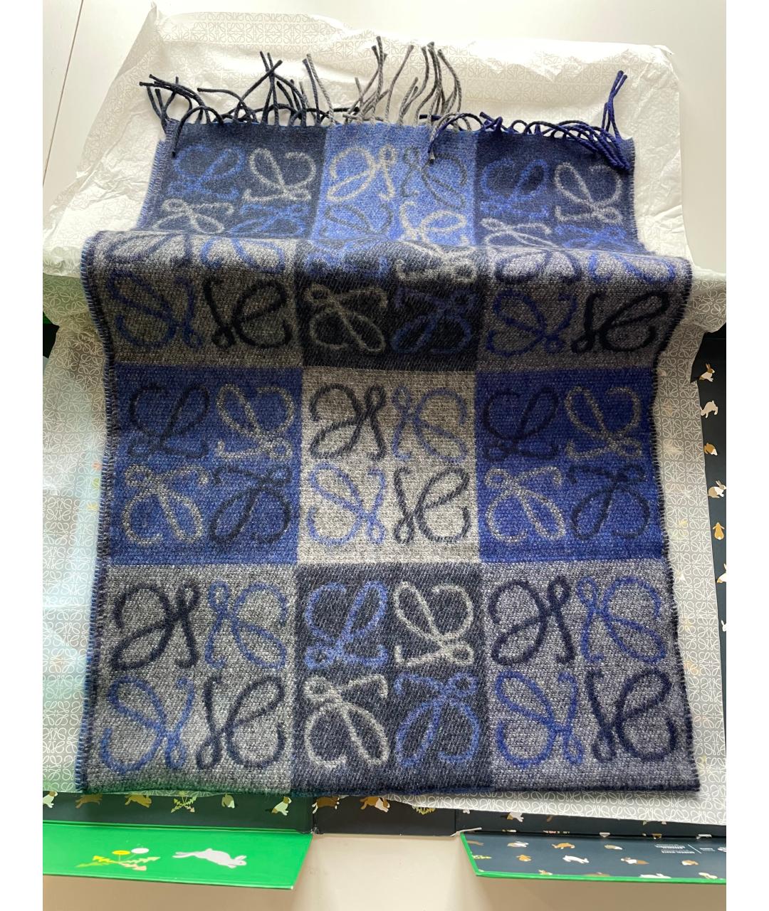 LOEWE Синий шерстяной шарф, фото 7