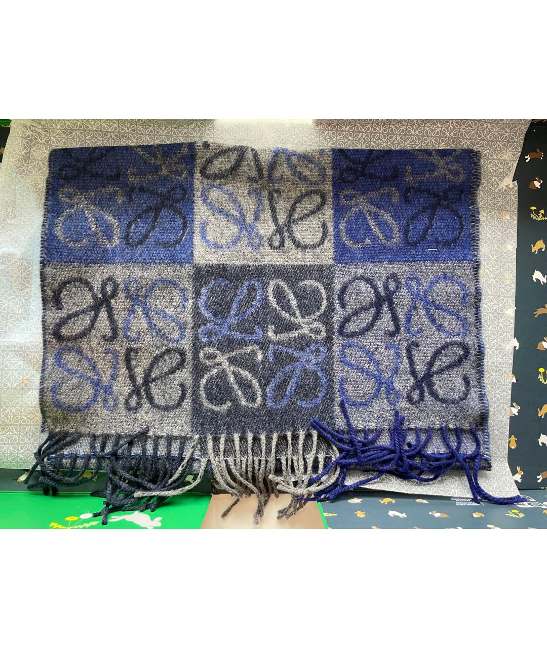 LOEWE Синий шерстяной шарф, фото 6