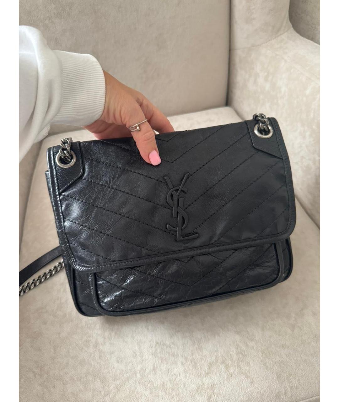 SAINT LAURENT Черная кожаная сумка через плечо, фото 2