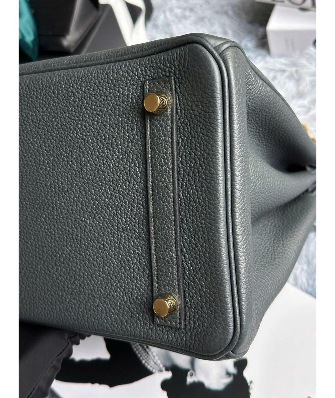 HERMES Зеленая кожаная сумка с короткими ручками, фото 4