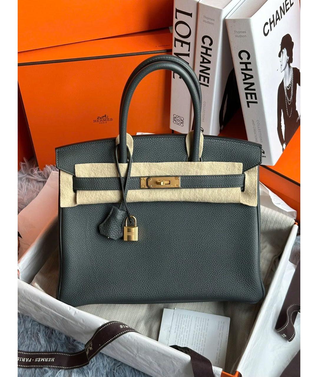 HERMES Зеленая кожаная сумка с короткими ручками, фото 6