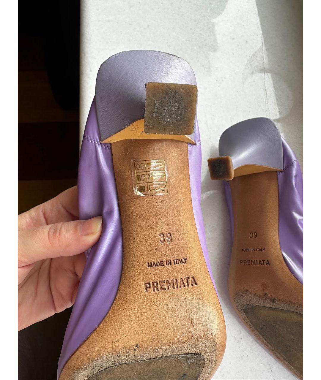 PREMIATA Фиолетовые кожаные лодочки на низком каблуке, фото 5