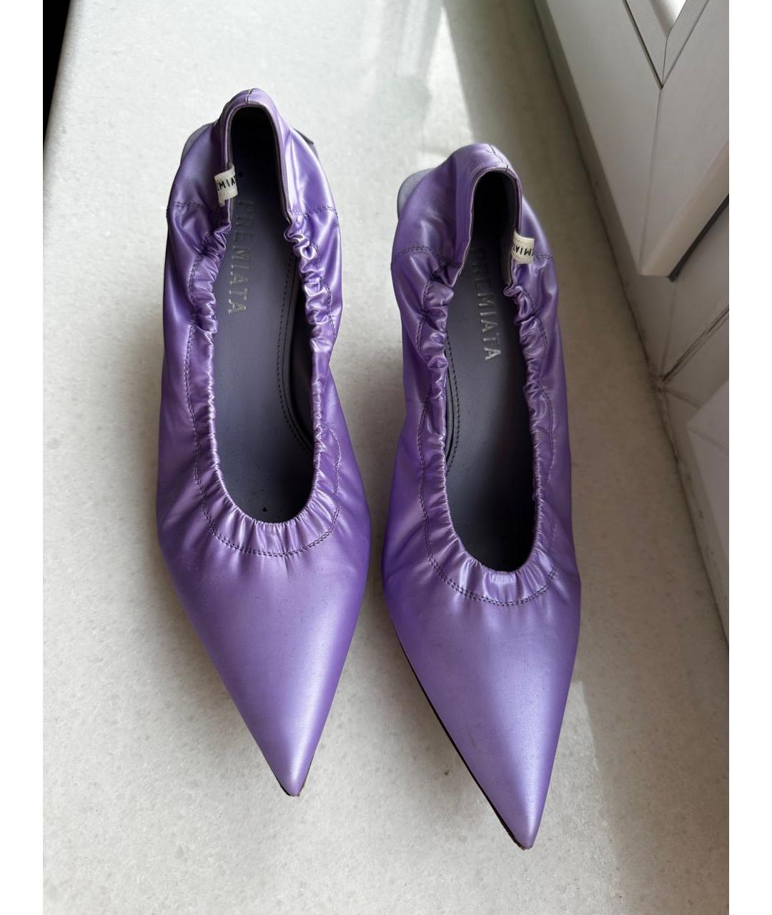 PREMIATA Фиолетовые кожаные лодочки на низком каблуке, фото 2