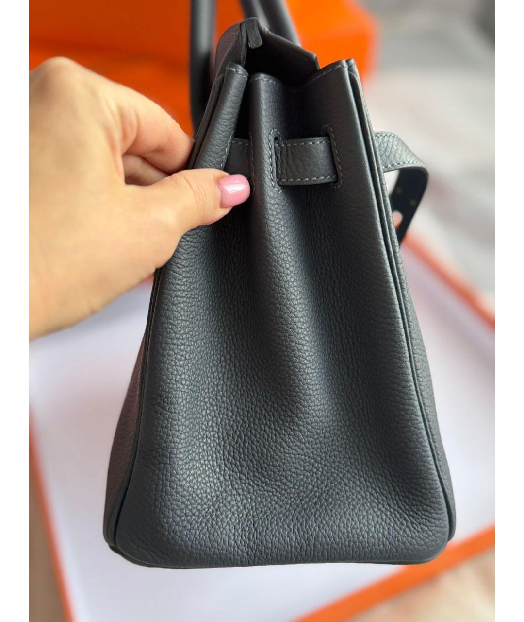 HERMES Антрацитовая кожаная сумка с короткими ручками, фото 7