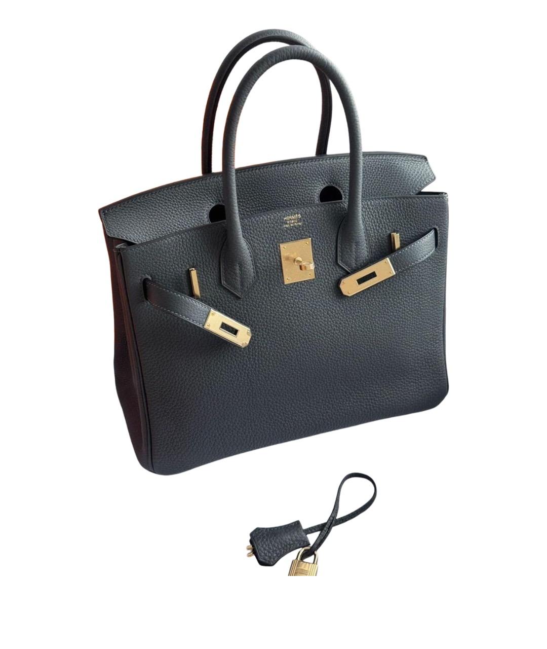 HERMES Антрацитовая кожаная сумка с короткими ручками, фото 1