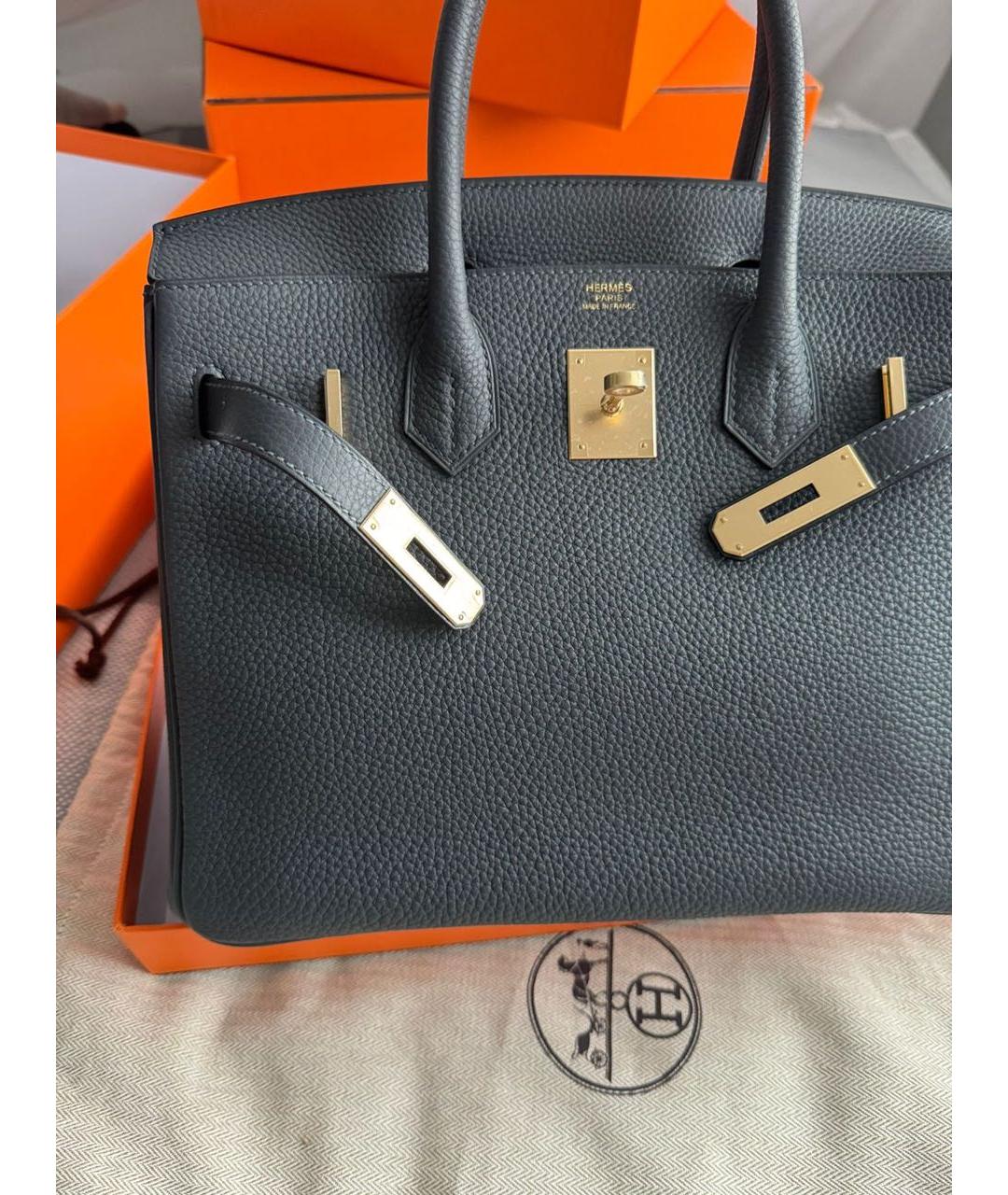 HERMES Антрацитовая кожаная сумка с короткими ручками, фото 4