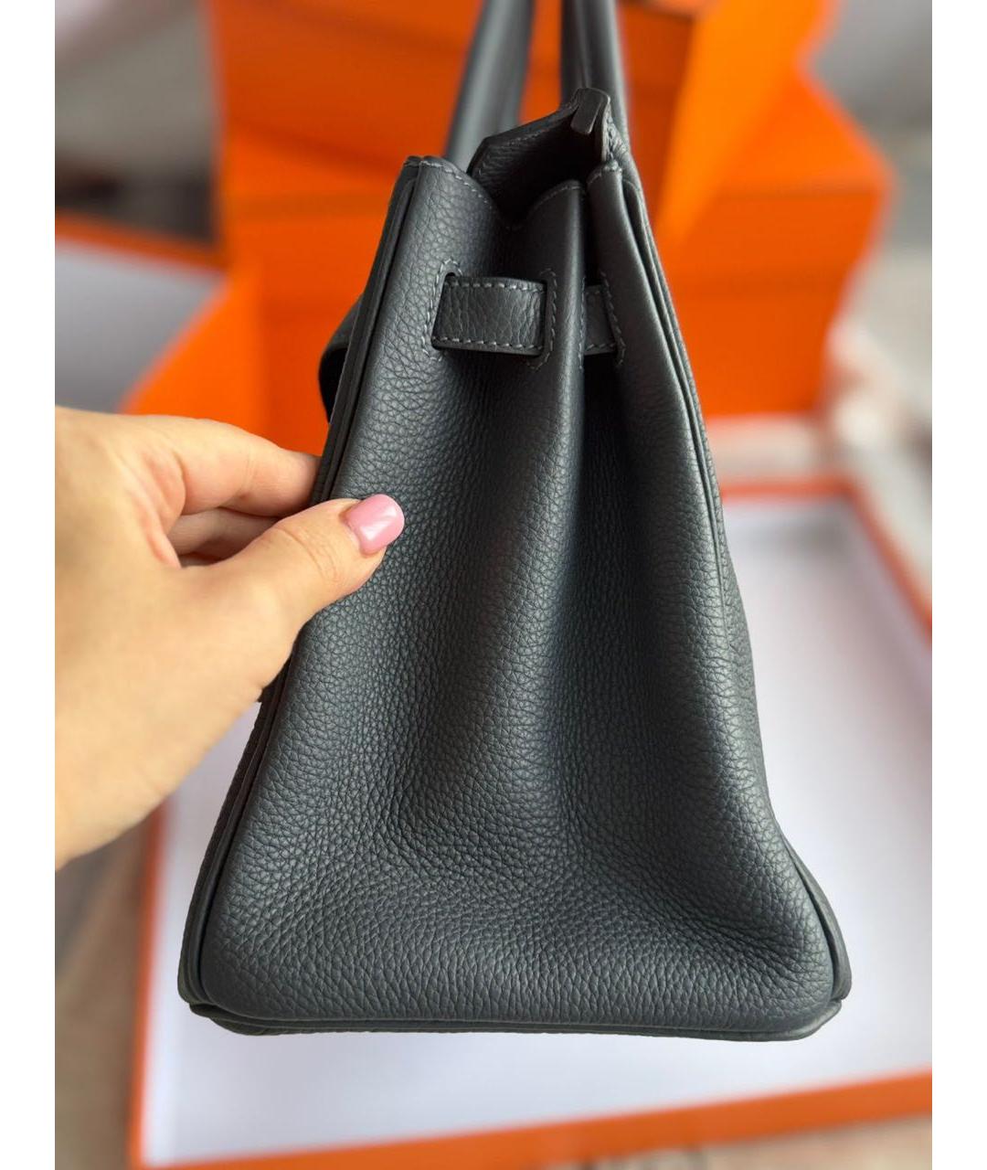 HERMES Антрацитовая кожаная сумка с короткими ручками, фото 6