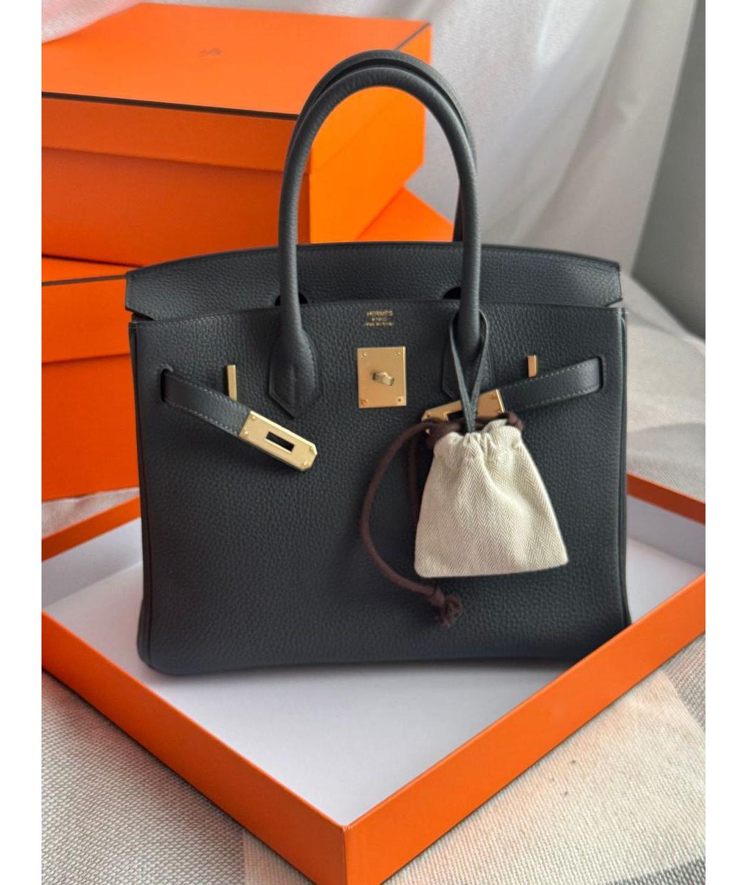 HERMES Антрацитовая кожаная сумка с короткими ручками, фото 2