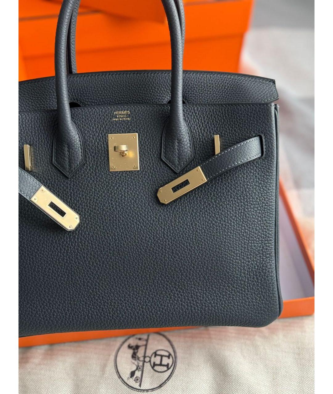 HERMES Антрацитовая кожаная сумка с короткими ручками, фото 3
