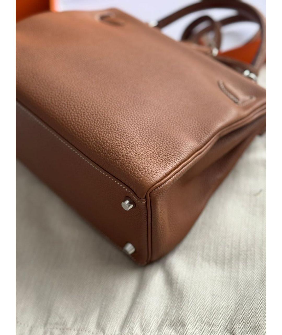 HERMES Коричневая кожаная сумка с короткими ручками, фото 4