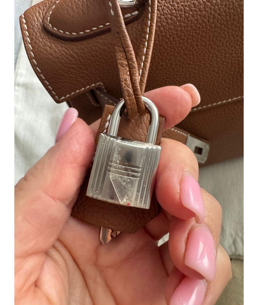 HERMES Коричневая кожаная сумка с короткими ручками, фото 3