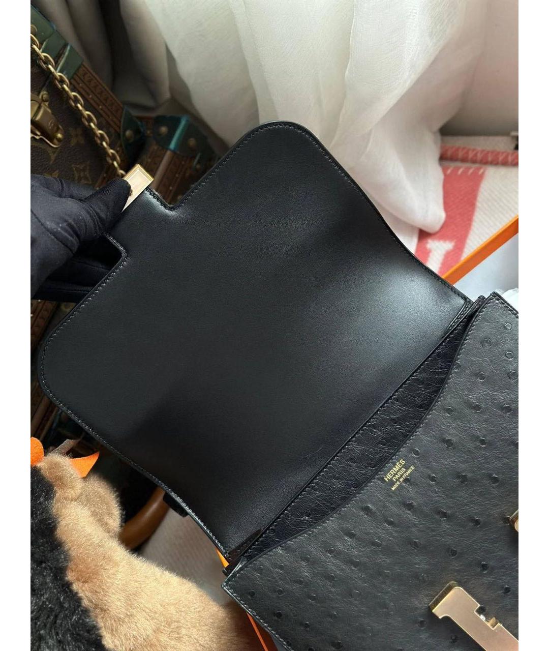 HERMES Черная сумка через плечо из экзотической кожи, фото 5
