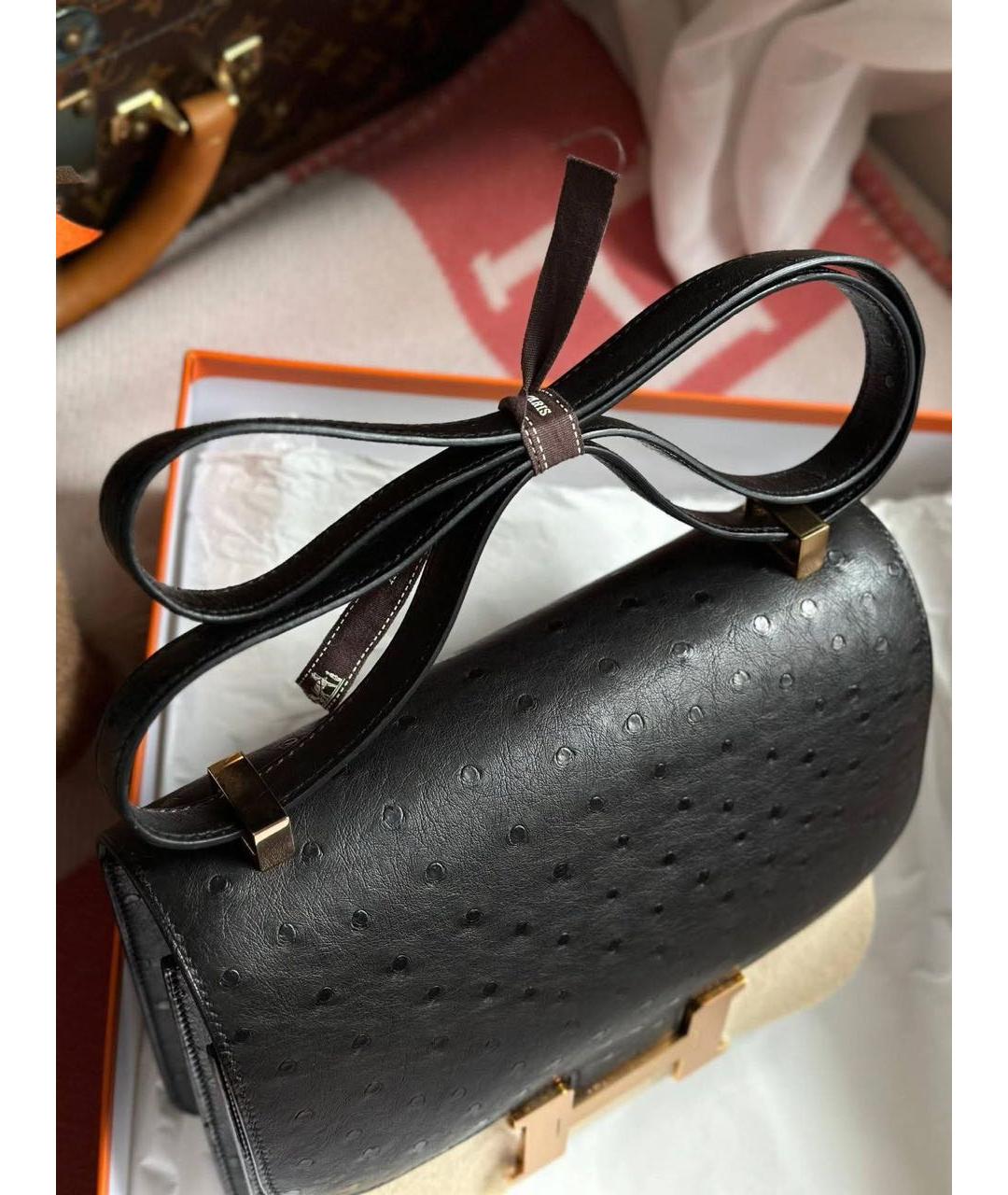 HERMES Черная сумка через плечо из экзотической кожи, фото 4