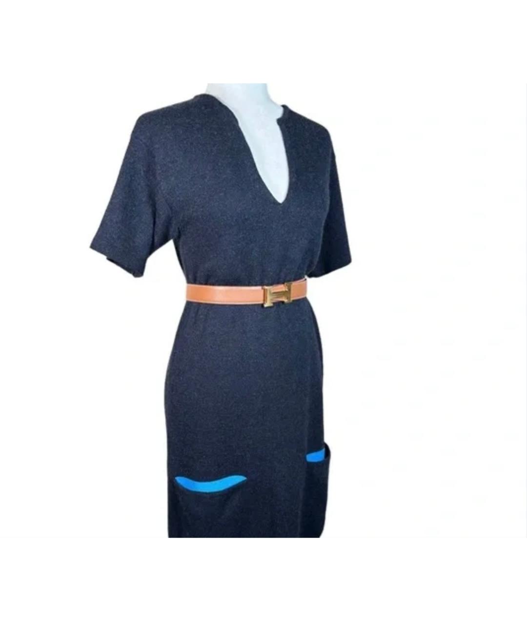 HERMES Темно-синее кашемировое повседневное платье, фото 2