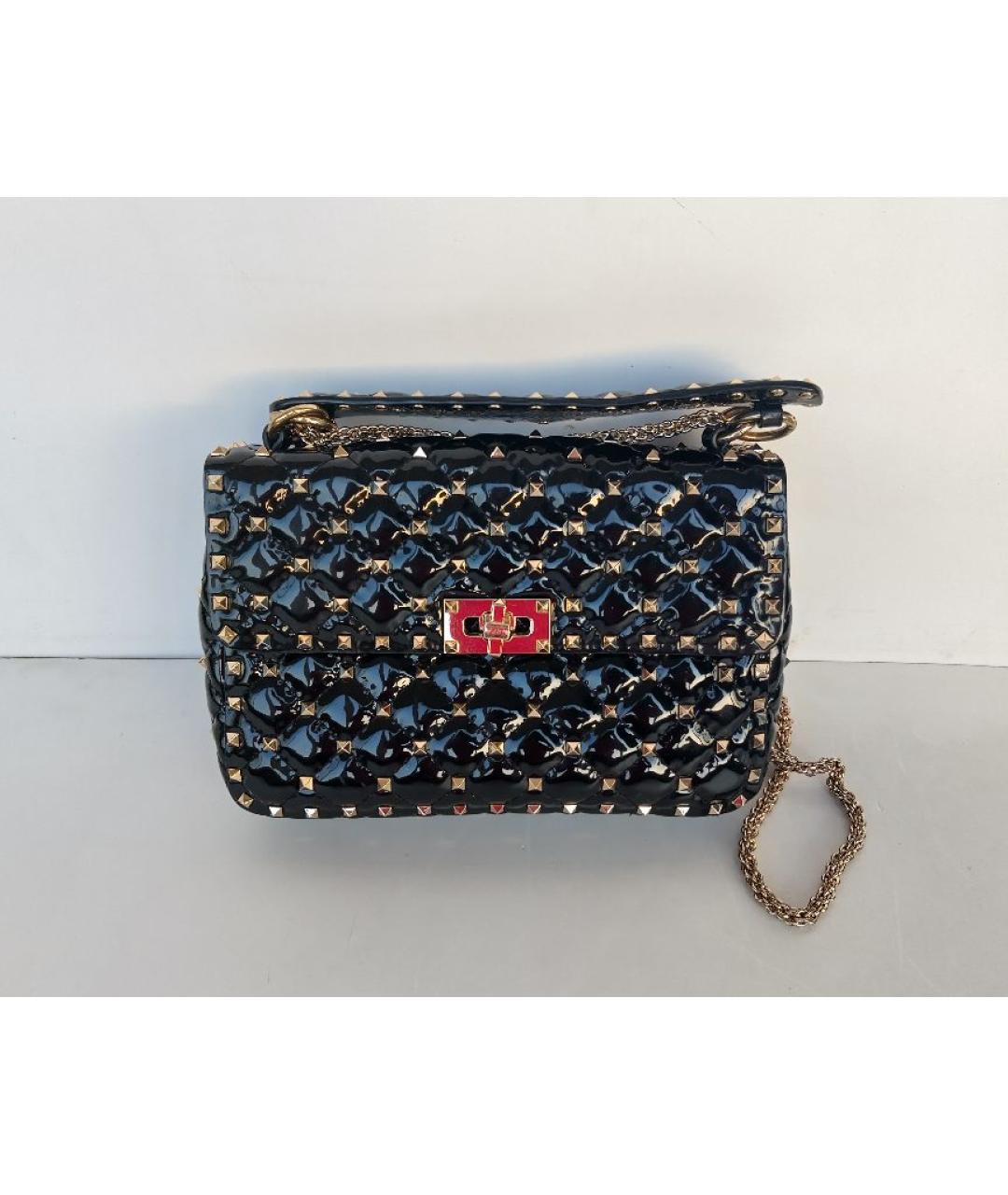 VALENTINO Черная сумка через плечо из лакированной кожи, фото 9