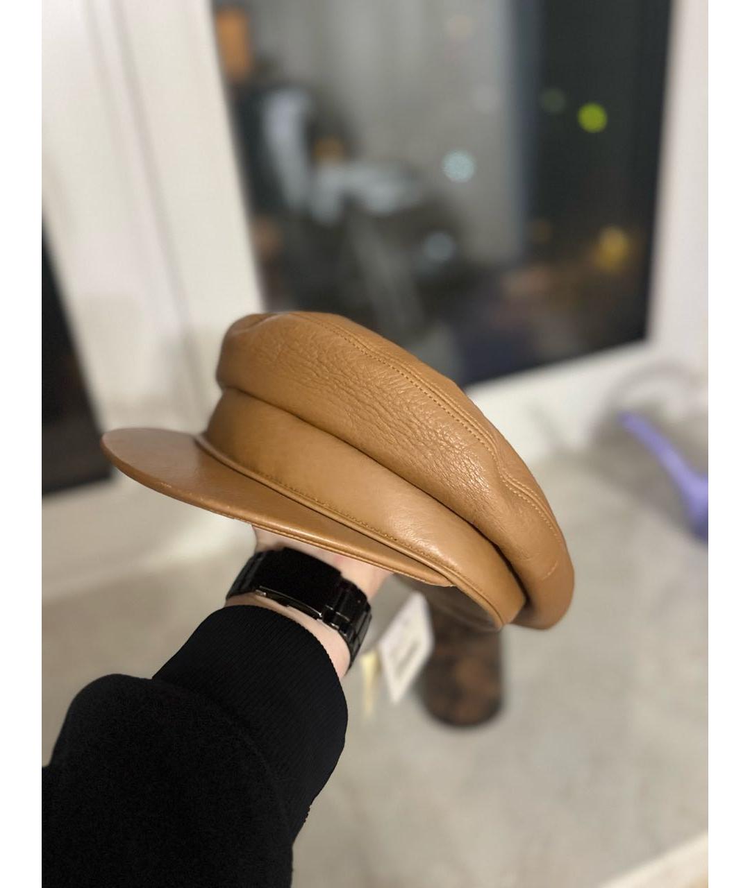 HERMES Коричневая кожаная кепка, фото 5