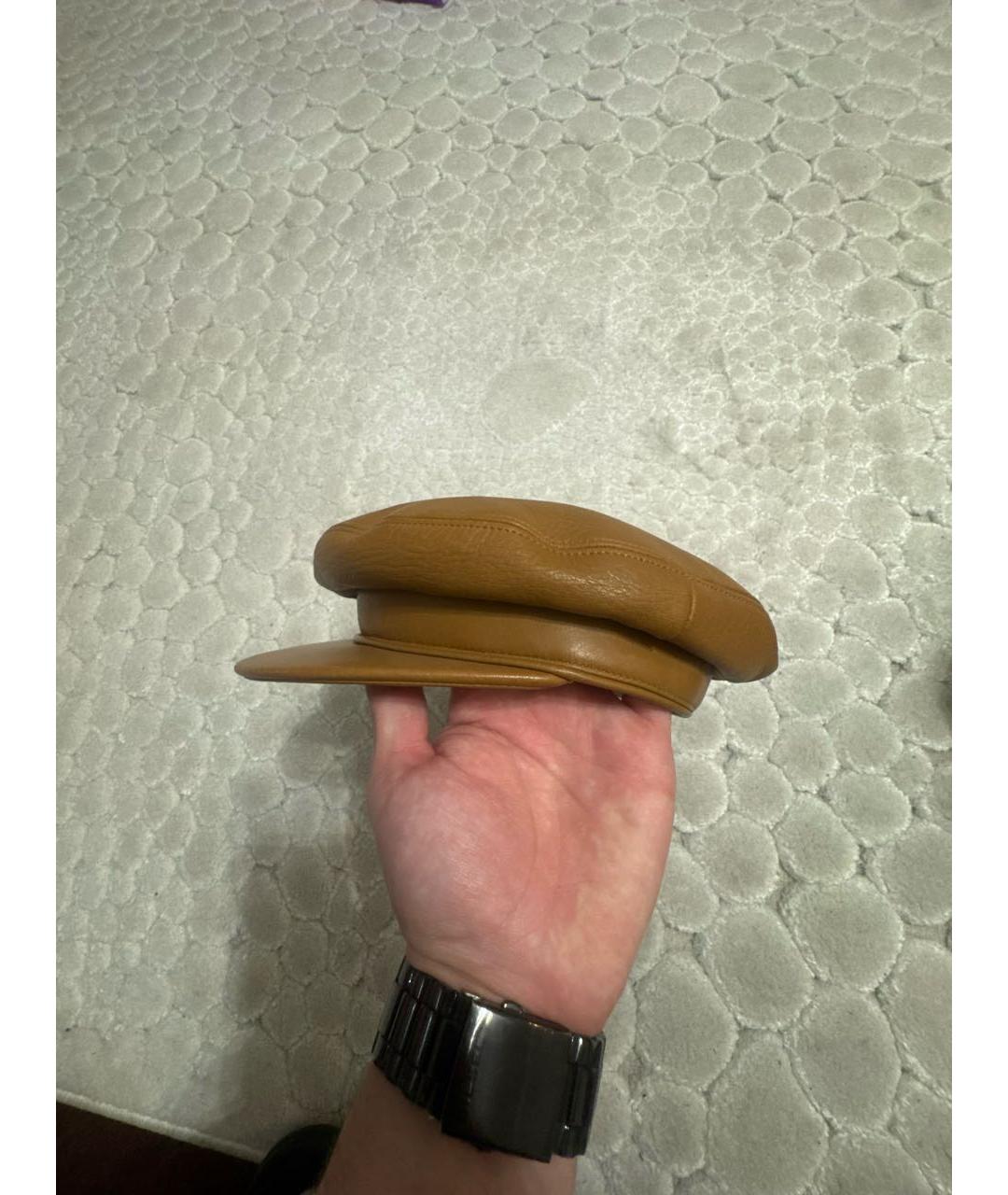 HERMES Коричневая кожаная кепка, фото 3