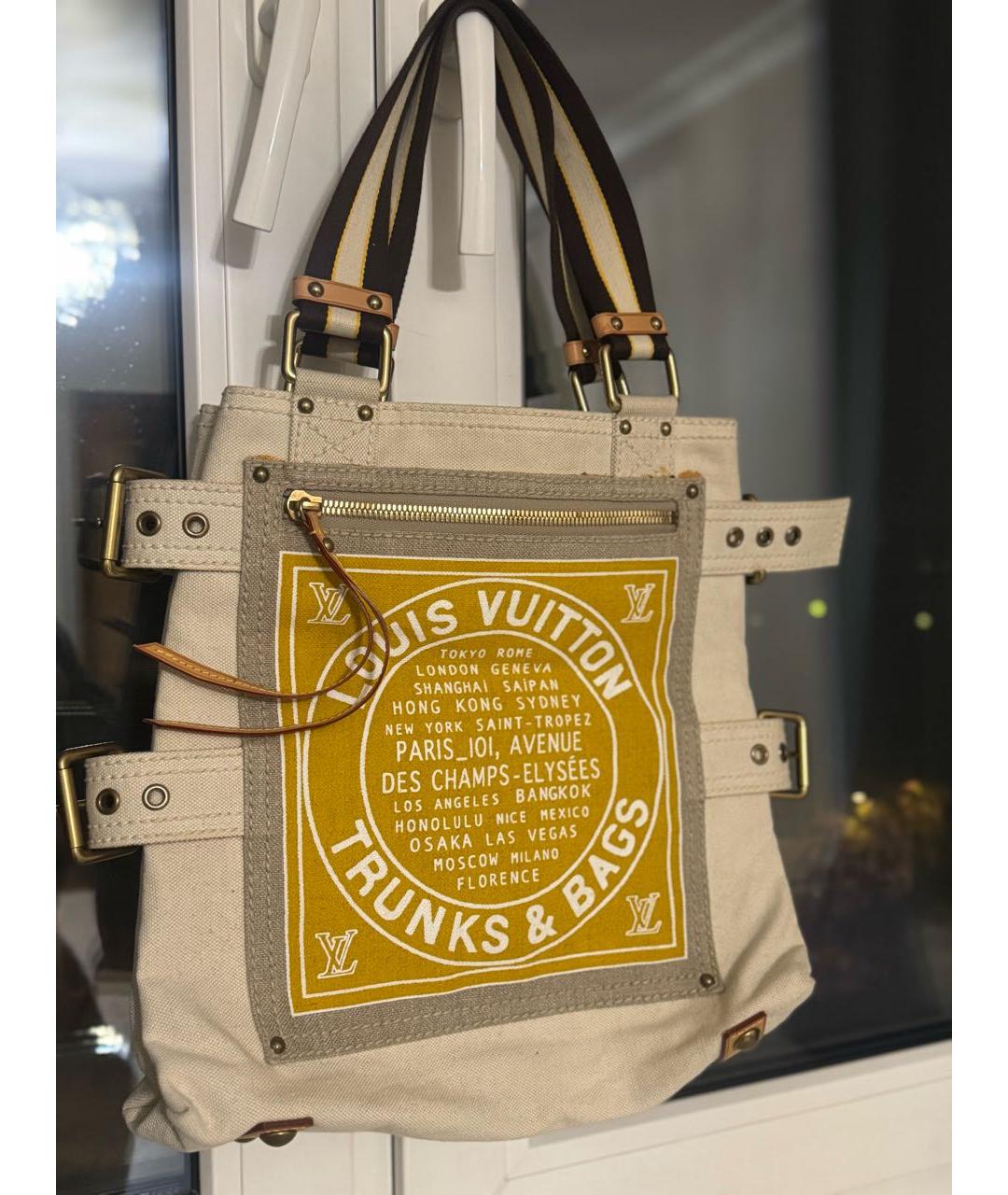 LOUIS VUITTON Белая тканевая пляжная сумка, фото 8