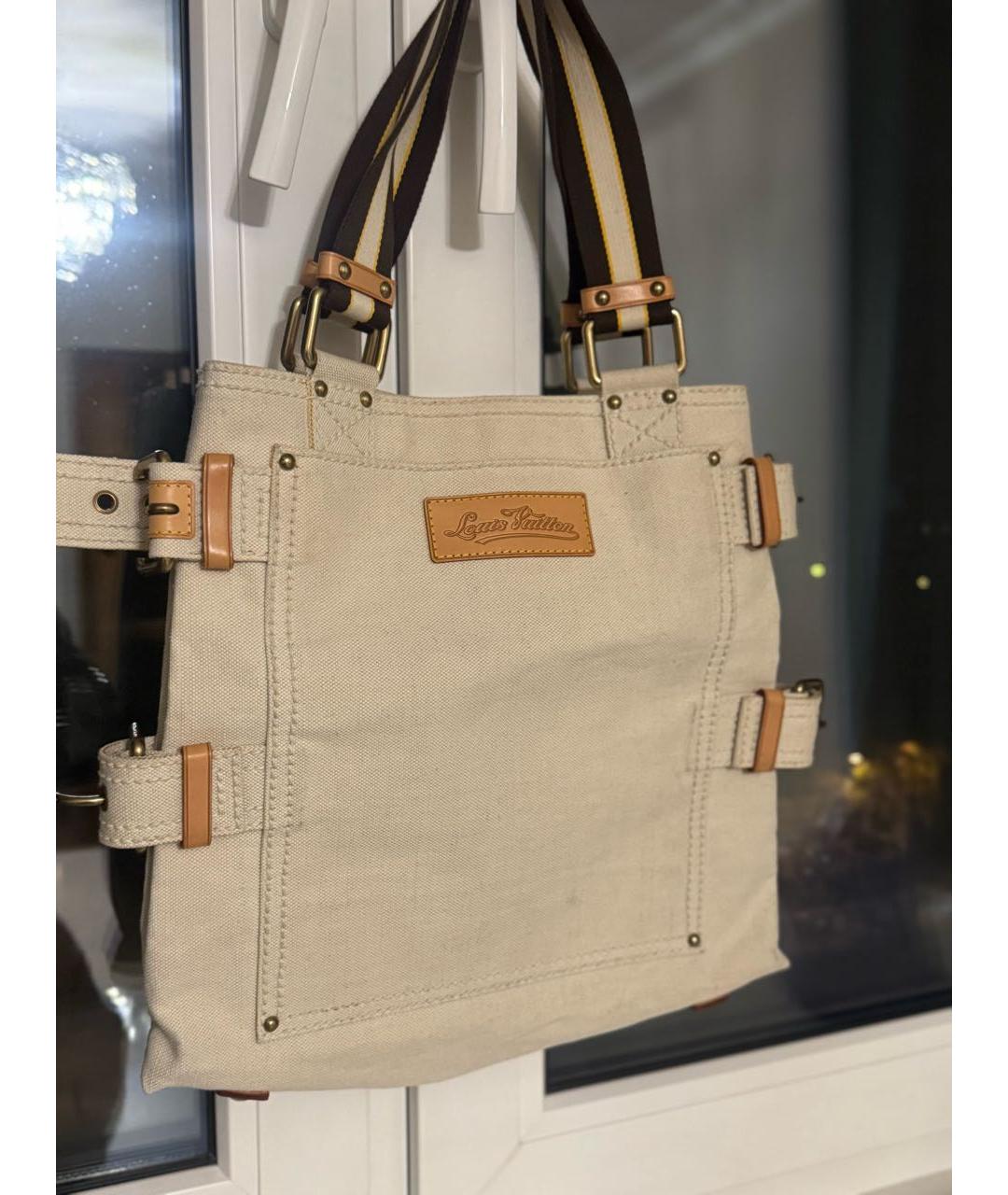 LOUIS VUITTON Белая тканевая пляжная сумка, фото 2