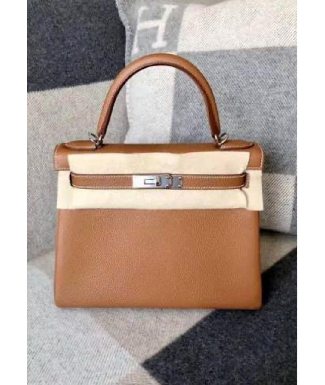 HERMES Коричневая кожаная сумка с короткими ручками, фото 2