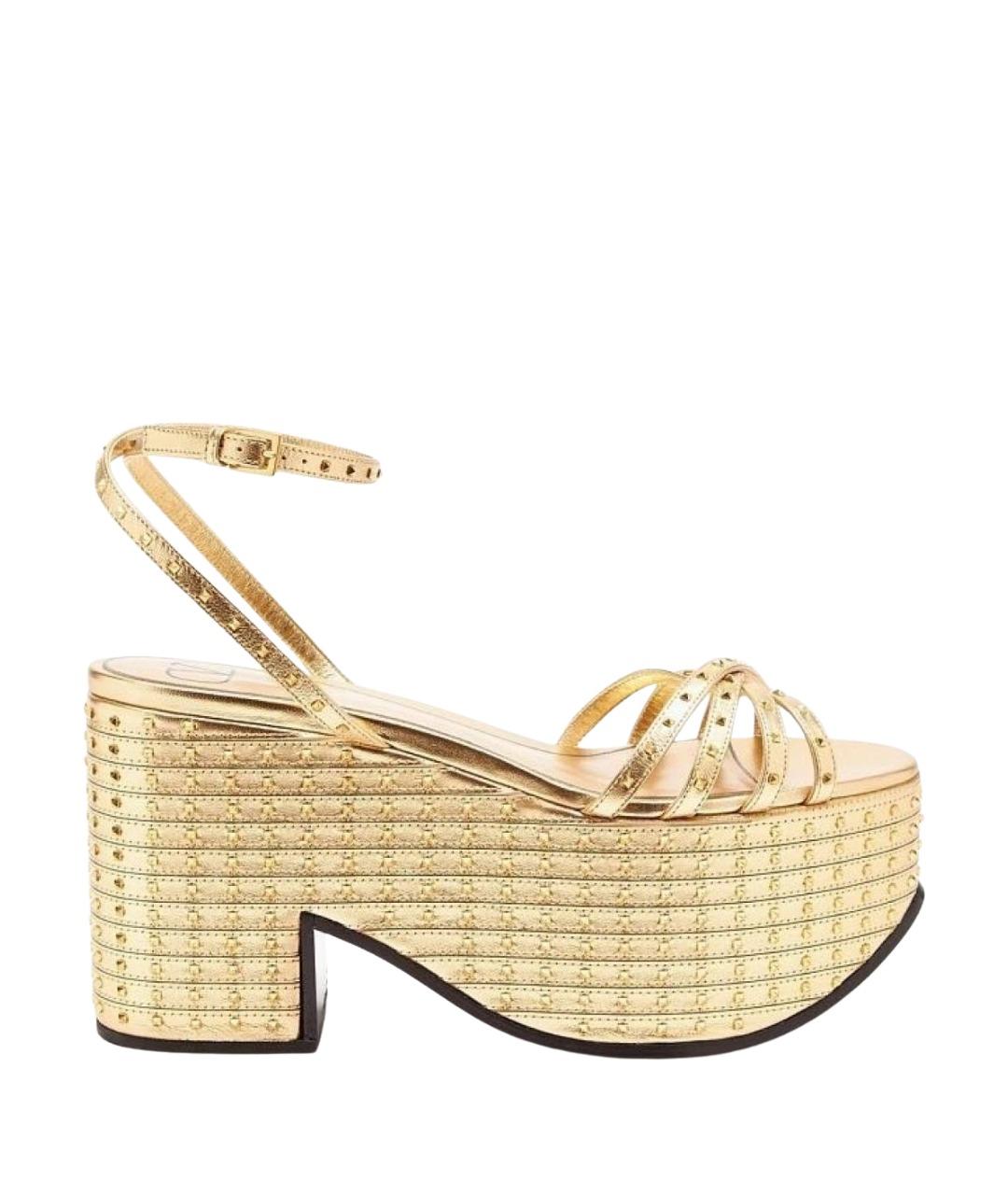 VALENTINO Золотые кожаные босоножки, фото 1