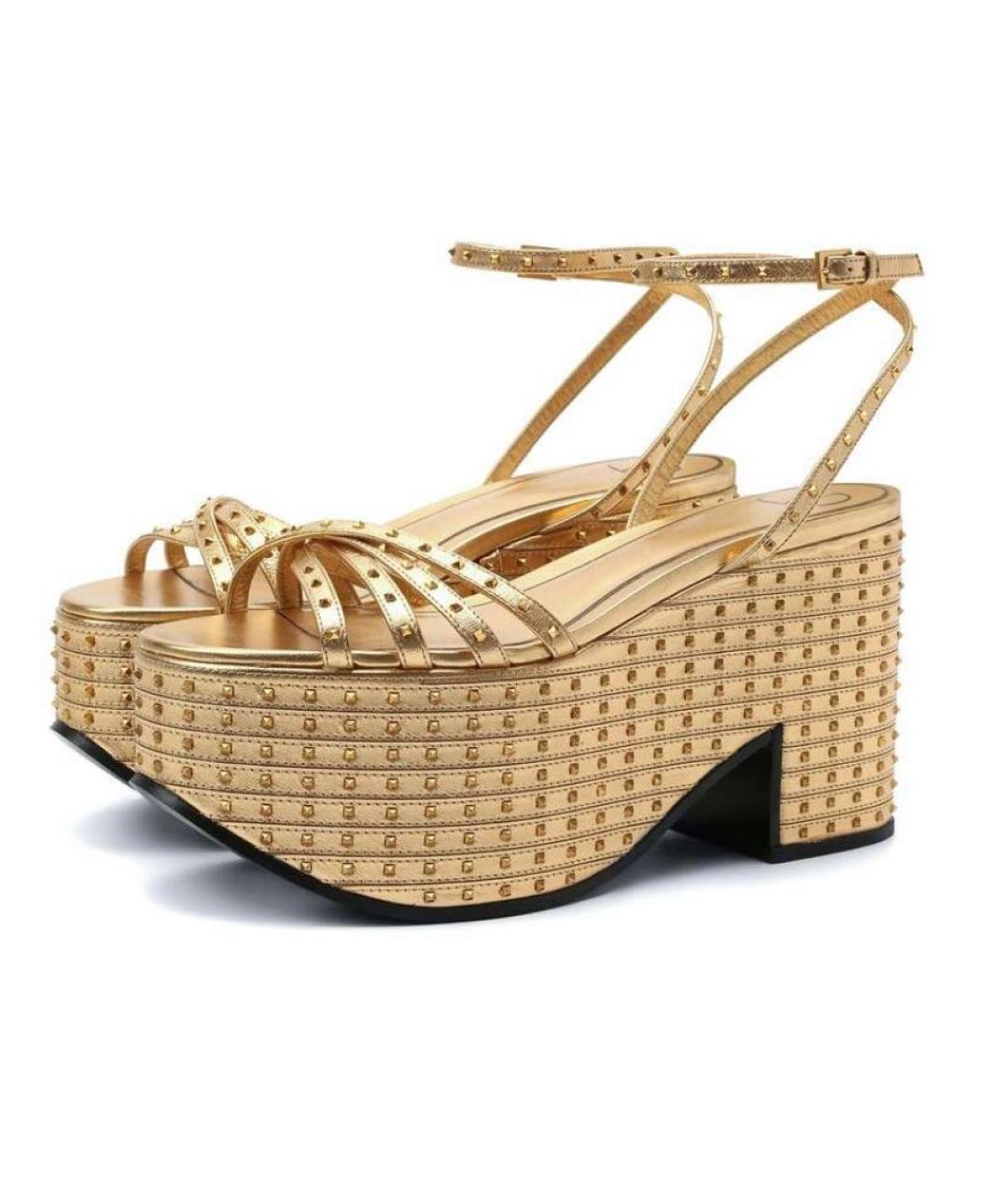 VALENTINO Золотые кожаные босоножки, фото 3