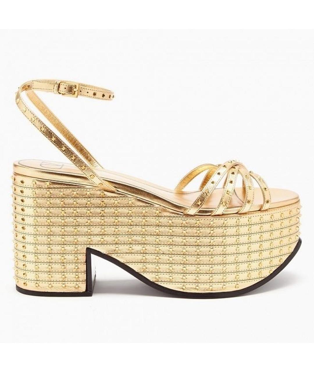 VALENTINO Золотые кожаные босоножки, фото 8