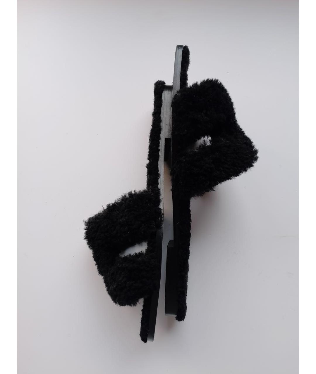 HERMES Черные шлепанцы, фото 4