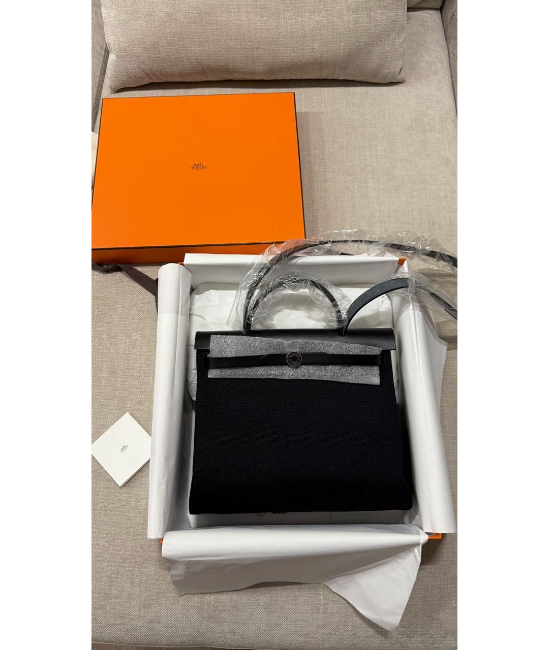 HERMES Черная тканевая сумка с короткими ручками, фото 3