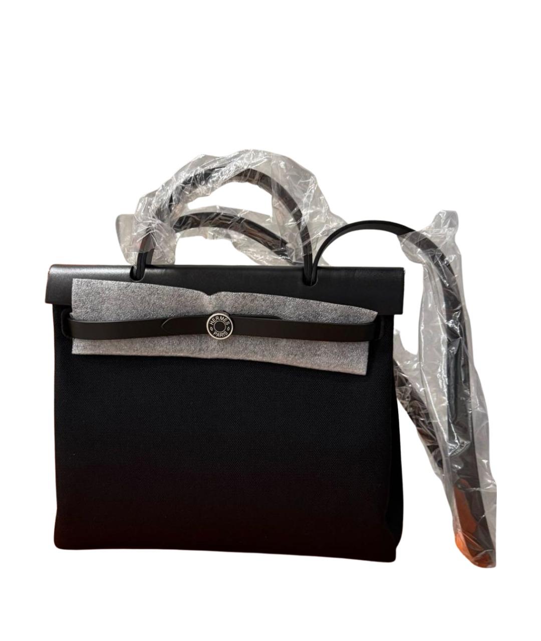 HERMES Черная тканевая сумка с короткими ручками, фото 9