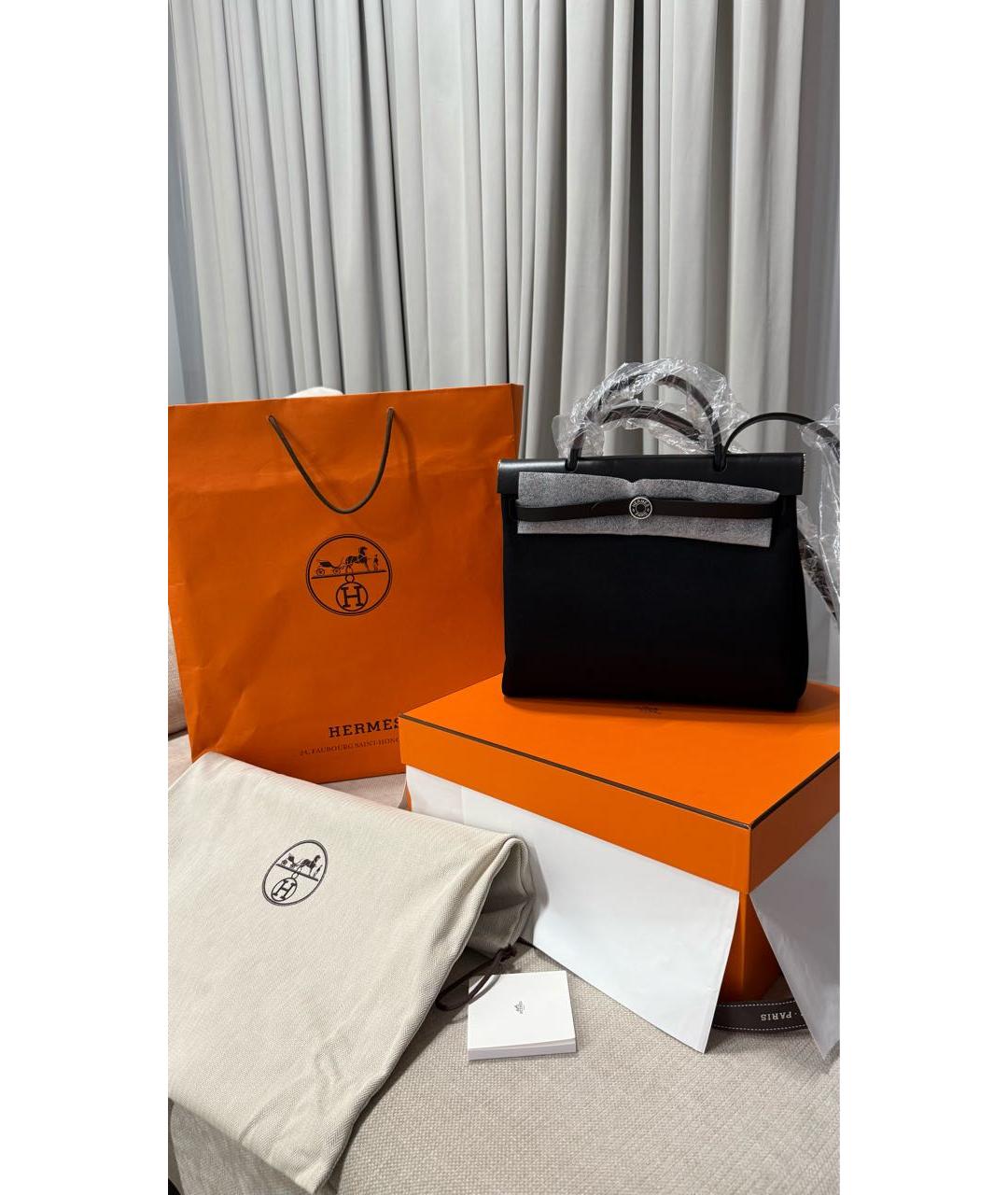 HERMES Черная тканевая сумка с короткими ручками, фото 2