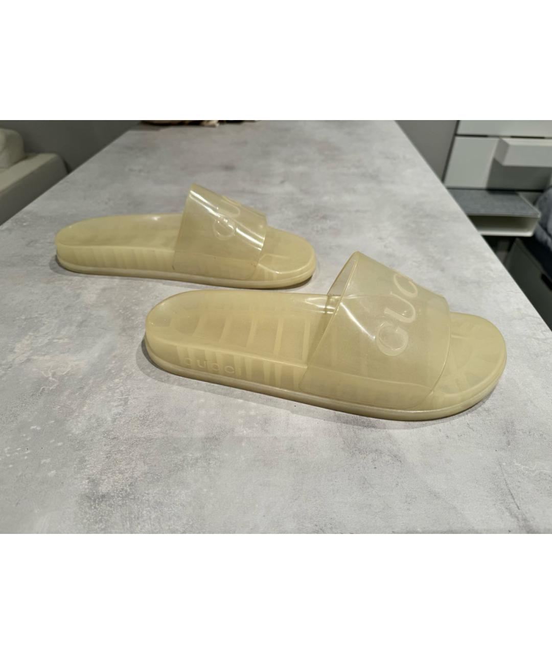 GUCCI Бежевые резиновые шлепанцы, фото 6