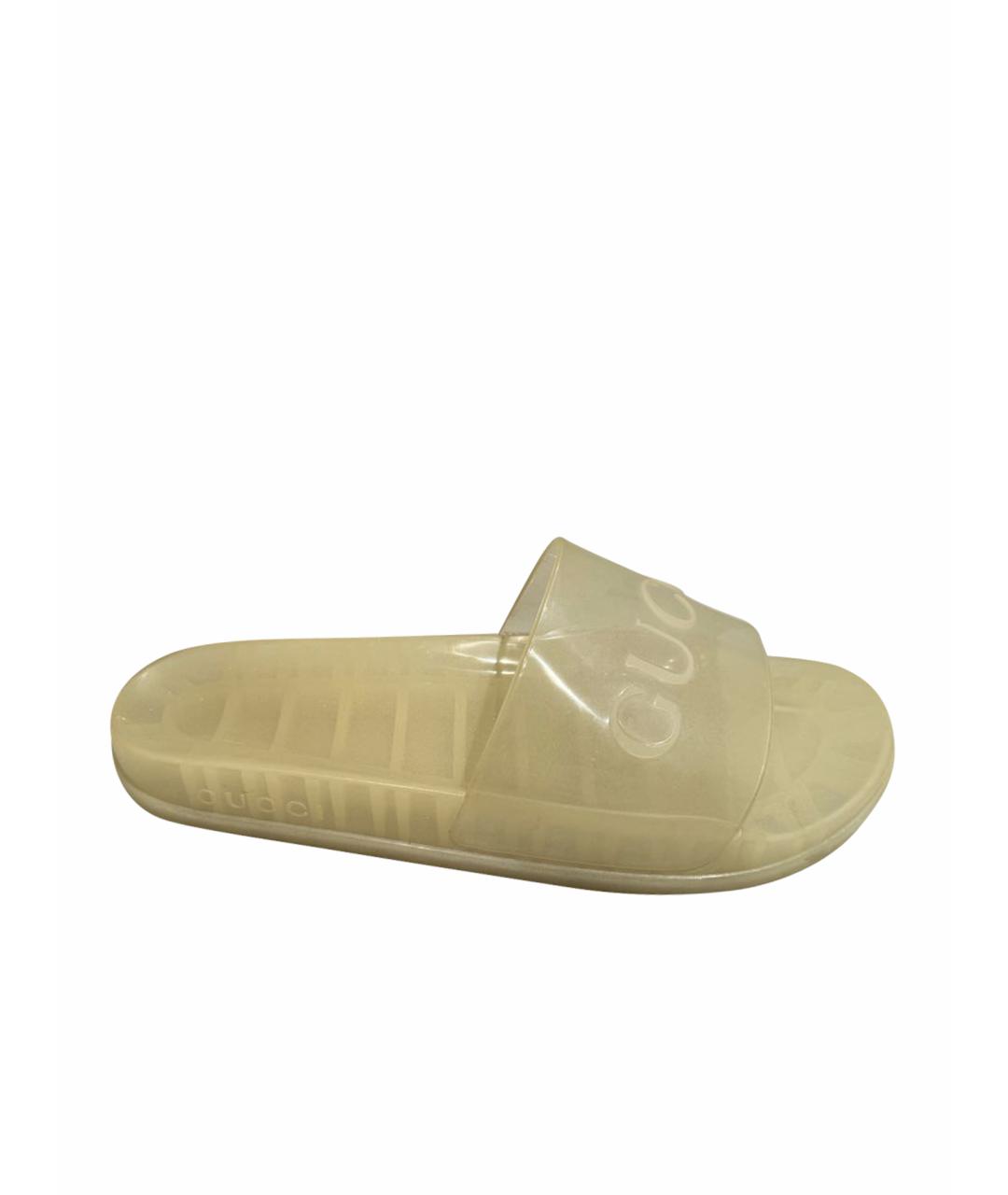 GUCCI Бежевые резиновые шлепанцы, фото 1