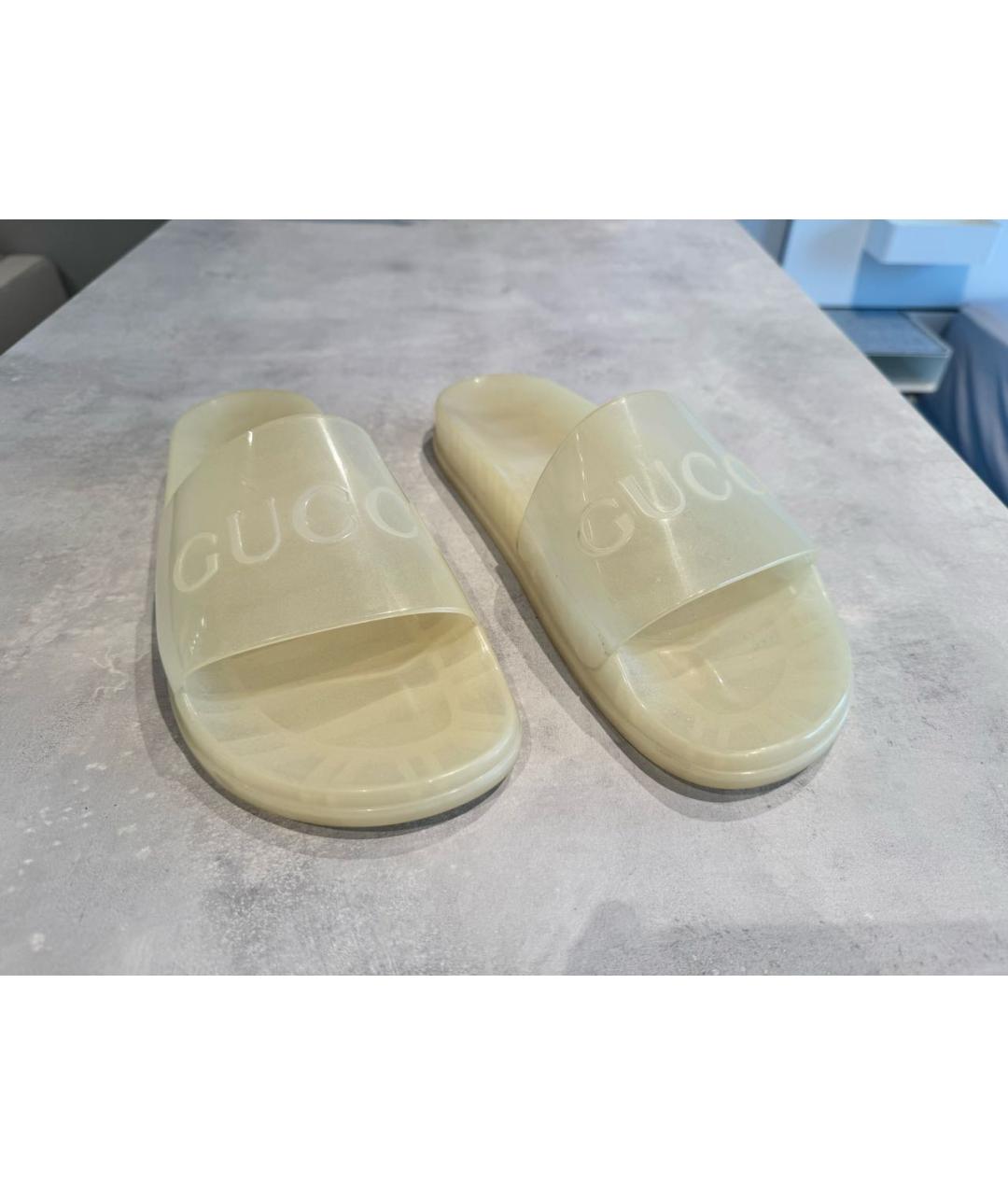 GUCCI Бежевые резиновые шлепанцы, фото 2