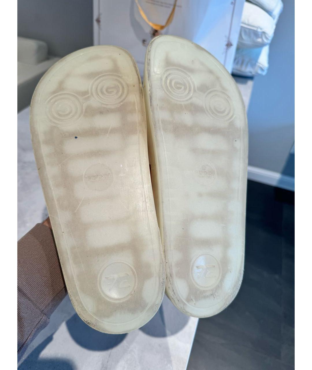 GUCCI Бежевые резиновые шлепанцы, фото 5