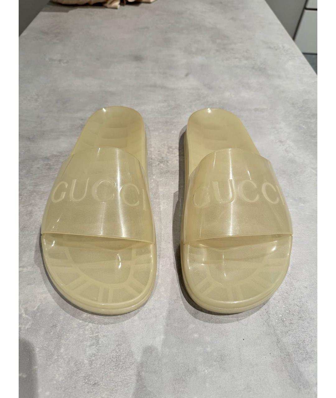GUCCI Бежевые резиновые шлепанцы, фото 3